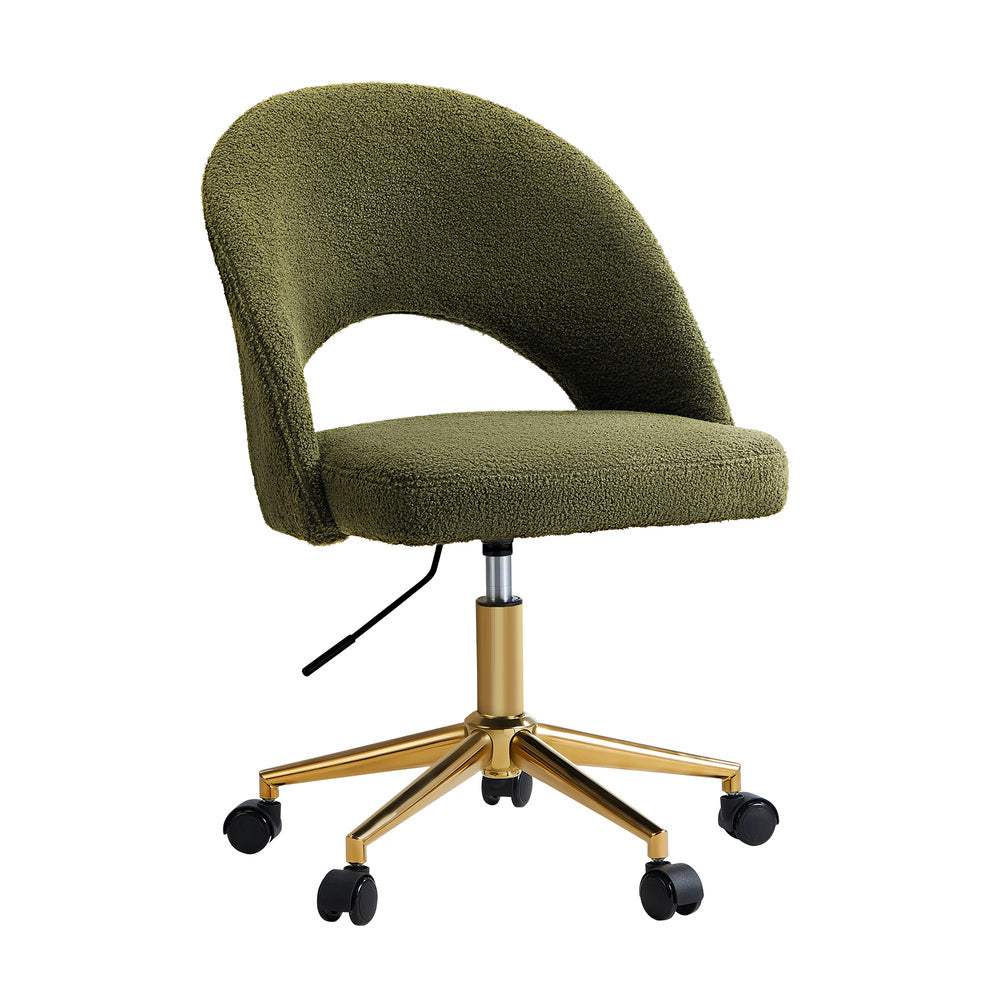 Oikiture High Back Hollow Armless Office Chair Boucle Green&Gold