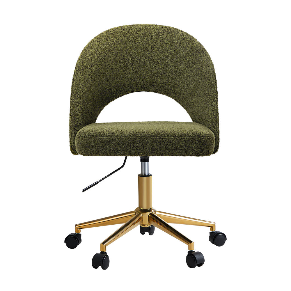 Oikiture High Back Hollow Armless Office Chair Boucle Green&Gold