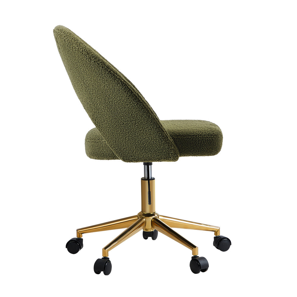 Oikiture High Back Hollow Armless Office Chair Boucle Green&Gold