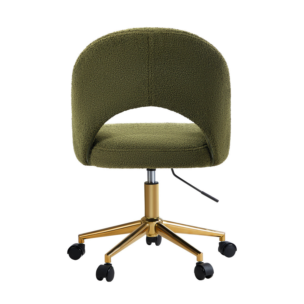 Oikiture High Back Hollow Armless Office Chair Boucle Green&Gold