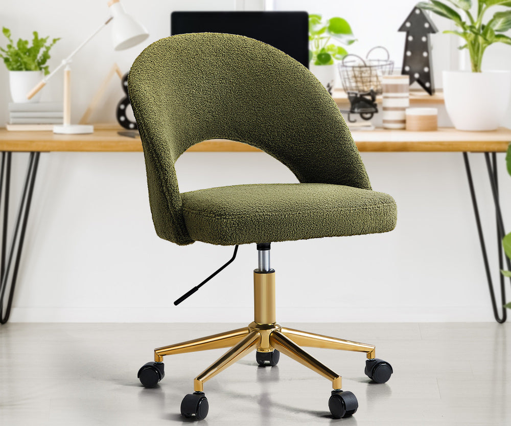 Oikiture High Back Hollow Armless Office Chair Boucle Green&Gold