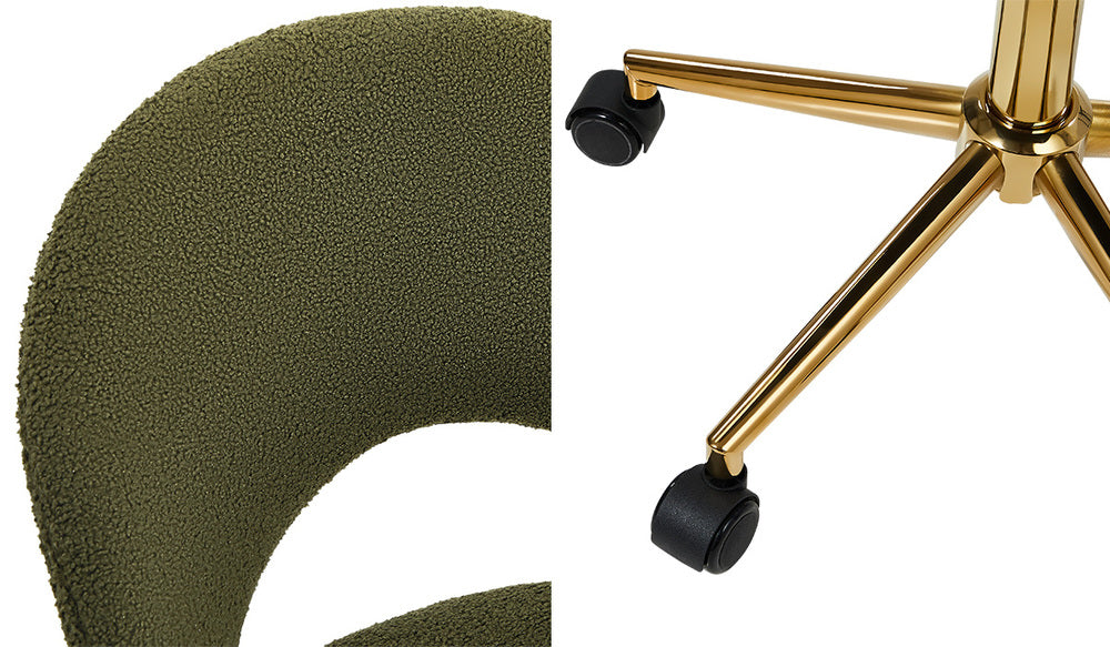 Oikiture High Back Hollow Armless Office Chair Boucle Green&Gold