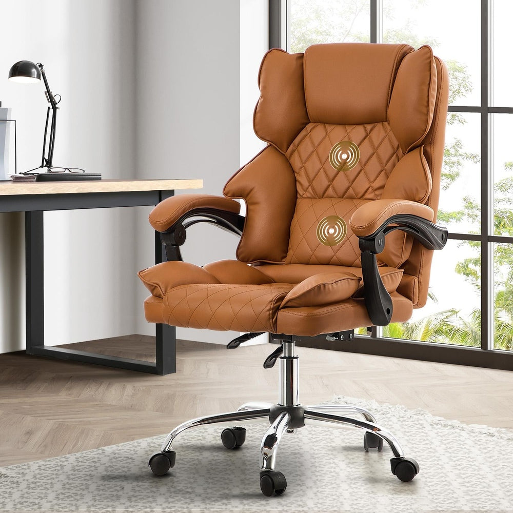 Oikiture Massage Office Chair Premium PU Leather Gaming Seat Brown