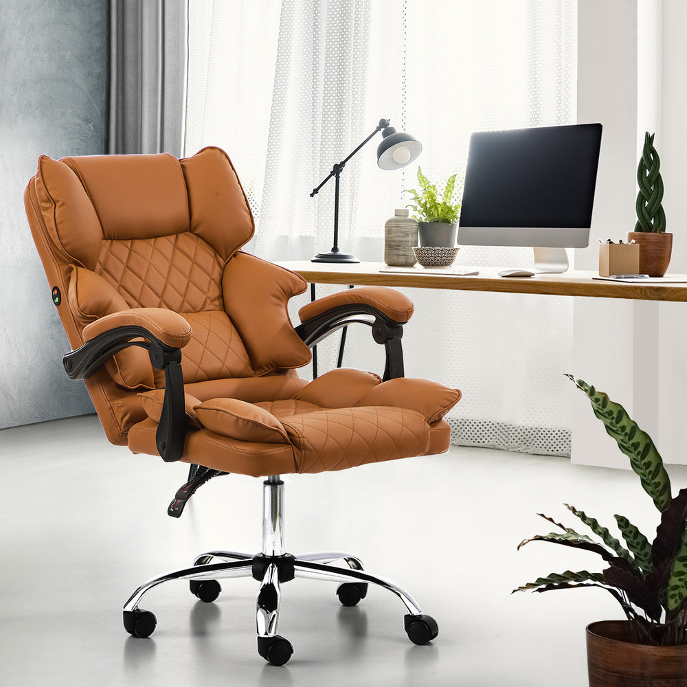 Oikiture Massage Office Chair Premium PU Leather Gaming Seat Brown