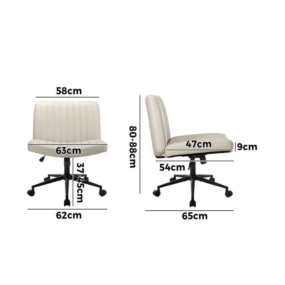 Oikiture Mid Back Office Chair Wide Seat with Wheels Leather Beige