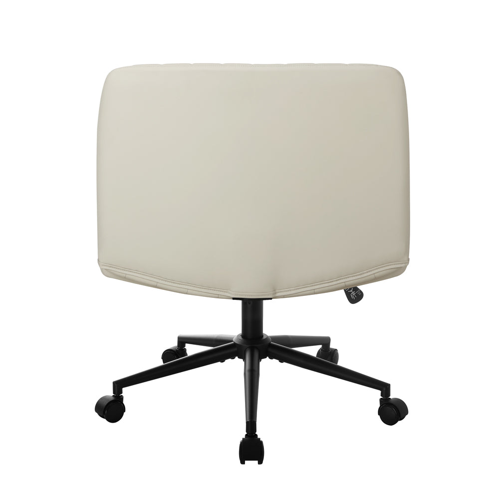 Oikiture Mid Back Office Chair Wide Seat with Wheels Leather Beige