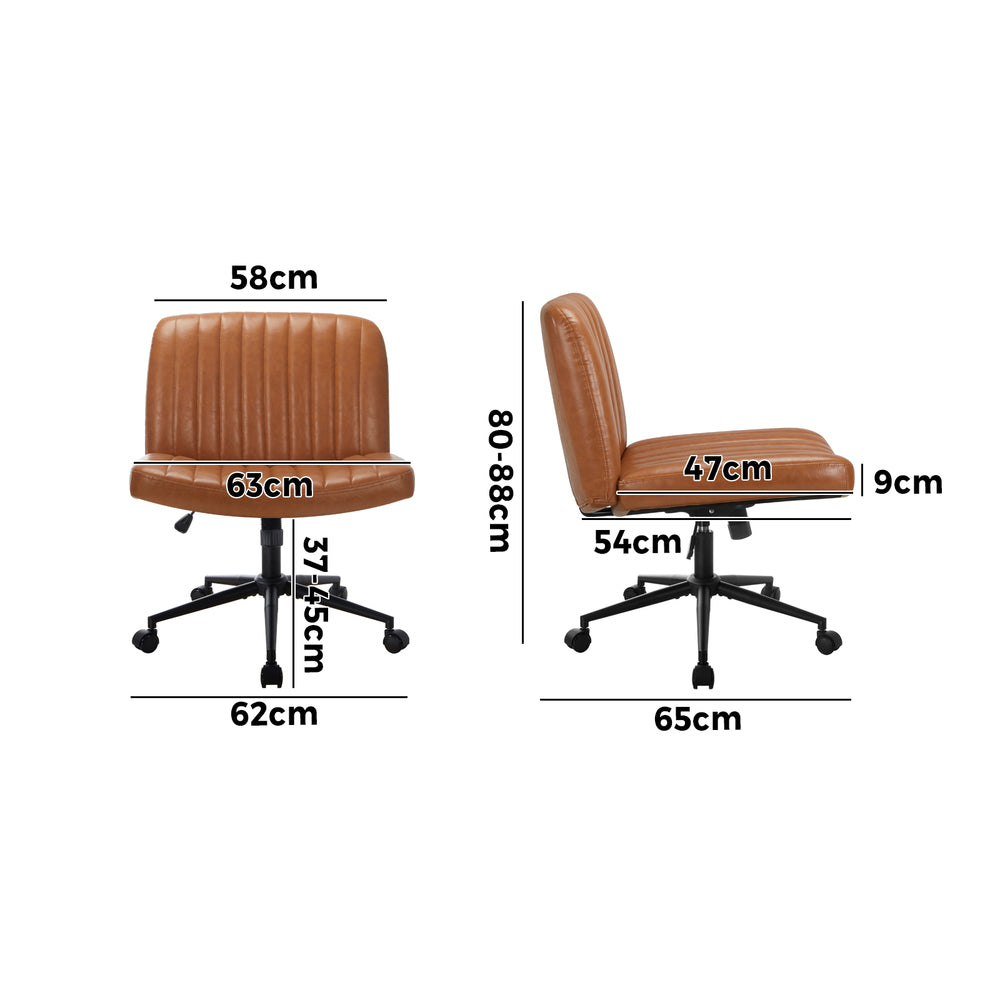 Oikiture Mid Back Office Chair Wide Seat with Wheels Leather Brown