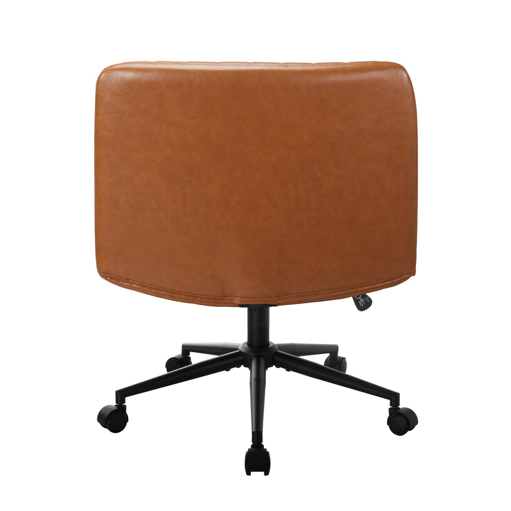 Oikiture Mid Back Office Chair Wide Seat with Wheels Leather Brown