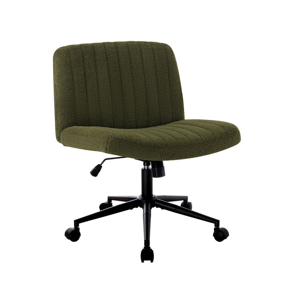 Oikiture Mid Back Armless Office Chair Wide Seat with Wheels Sherpa Green