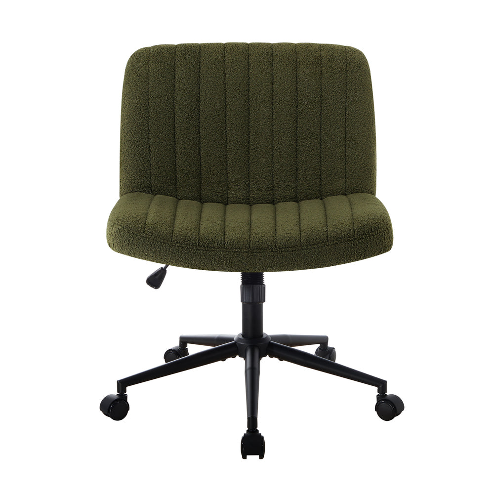 Oikiture Mid Back Armless Office Chair Wide Seat with Wheels Sherpa Green