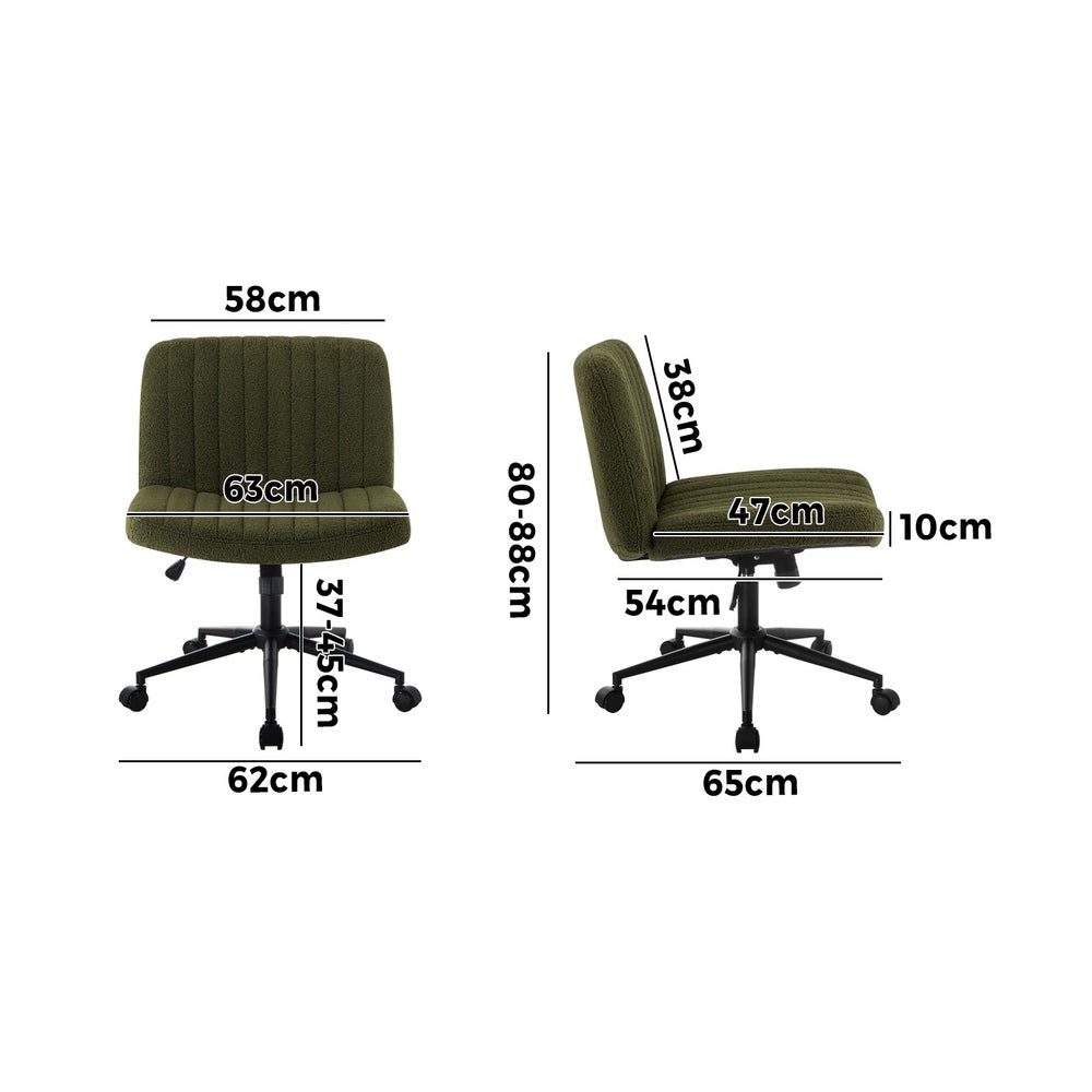 Oikiture Mid Back Armless Office Chair Wide Seat with Wheels Sherpa Green