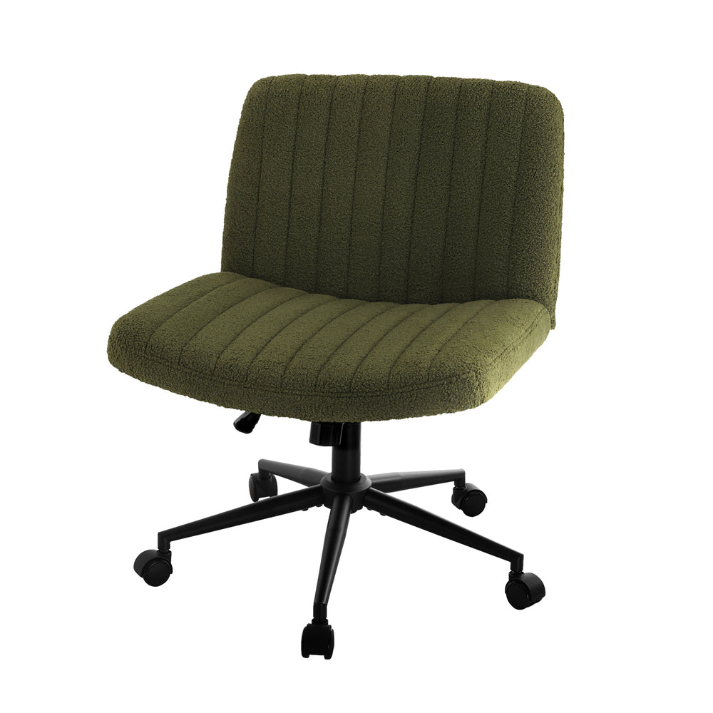 Oikiture Mid Back Armless Office Chair Wide Seat with Wheels Sherpa Green