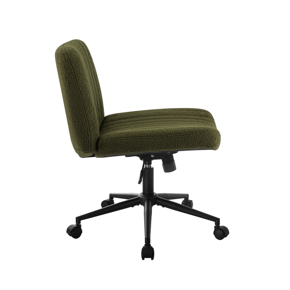 Oikiture Mid Back Armless Office Chair Wide Seat with Wheels Sherpa Green
