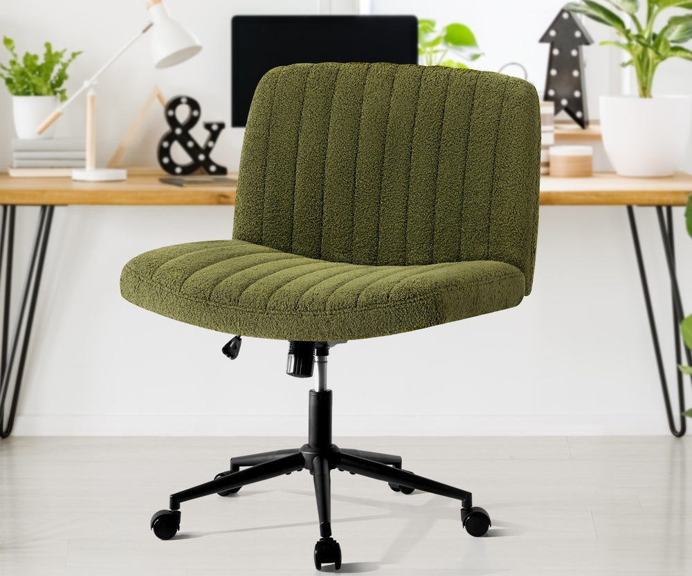 Oikiture Mid Back Armless Office Chair Wide Seat with Wheels Sherpa Green