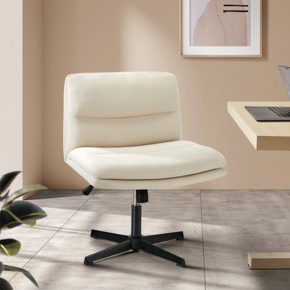 Oikiture Mid Back Armless Office Chair Wide Seat Linen Beige
