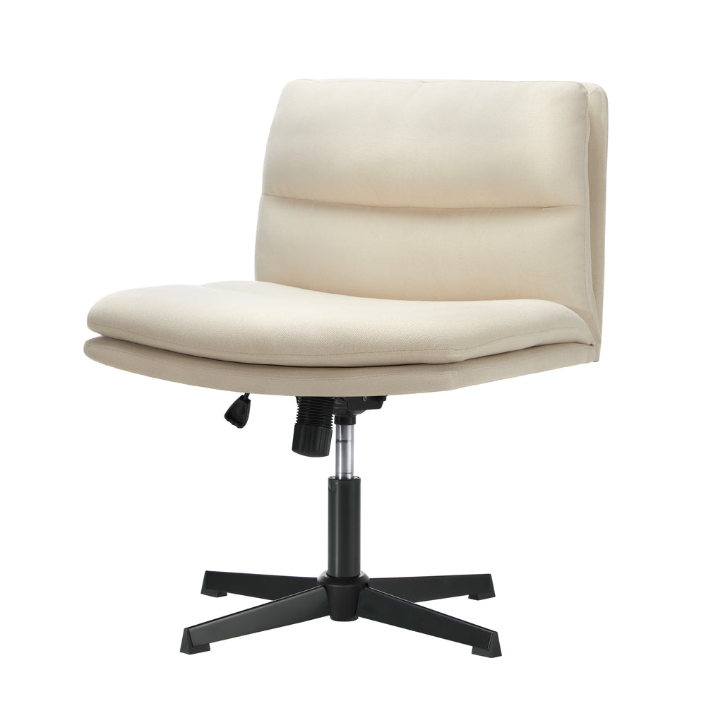 Oikiture Mid Back Armless Office Chair Wide Seat Linen Beige