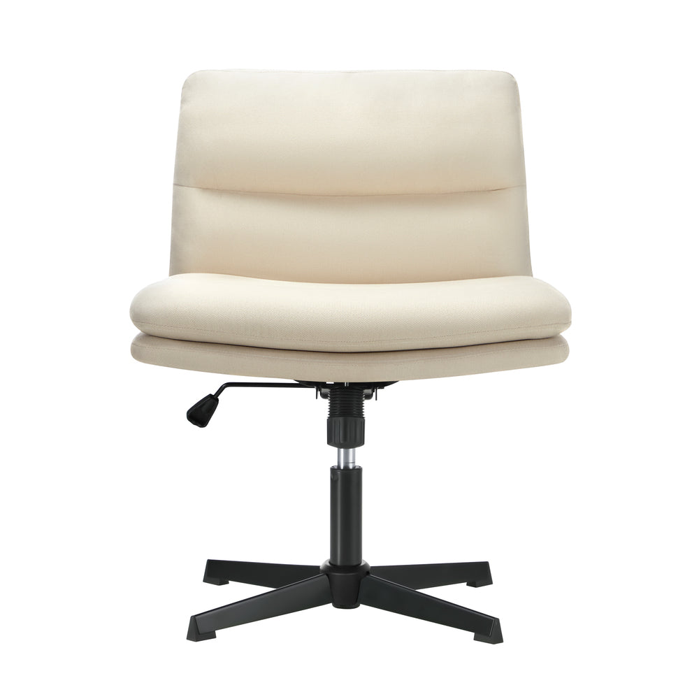 Oikiture Mid Back Armless Office Chair Wide Seat Linen Beige