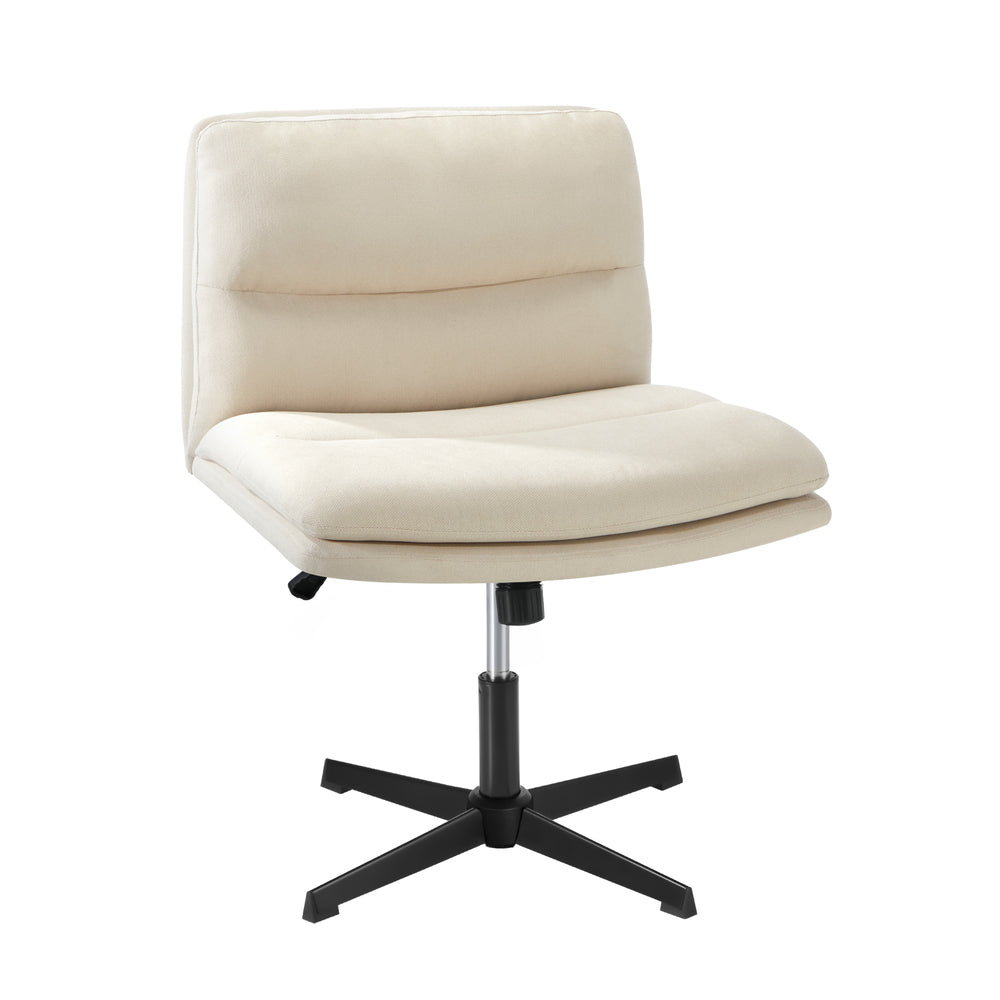 Oikiture Mid Back Armless Office Chair Wide Seat Linen Beige