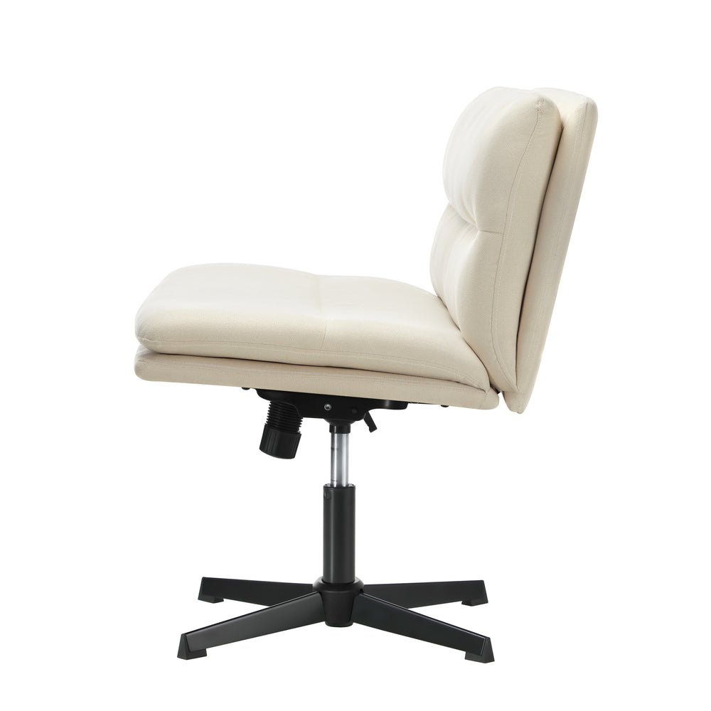 Oikiture Mid Back Armless Office Chair Wide Seat Linen Beige