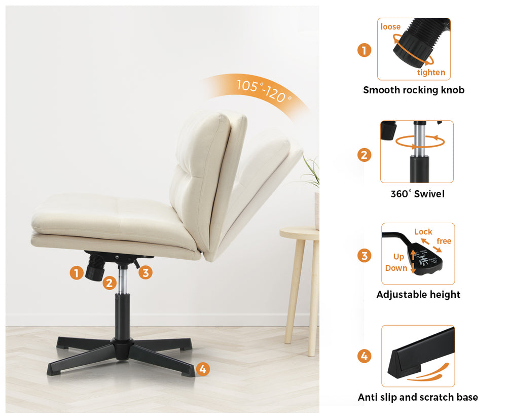 Oikiture Mid Back Armless Office Chair Wide Seat Linen Beige