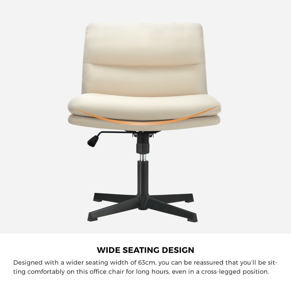 Oikiture Mid Back Armless Office Chair Wide Seat Linen Beige