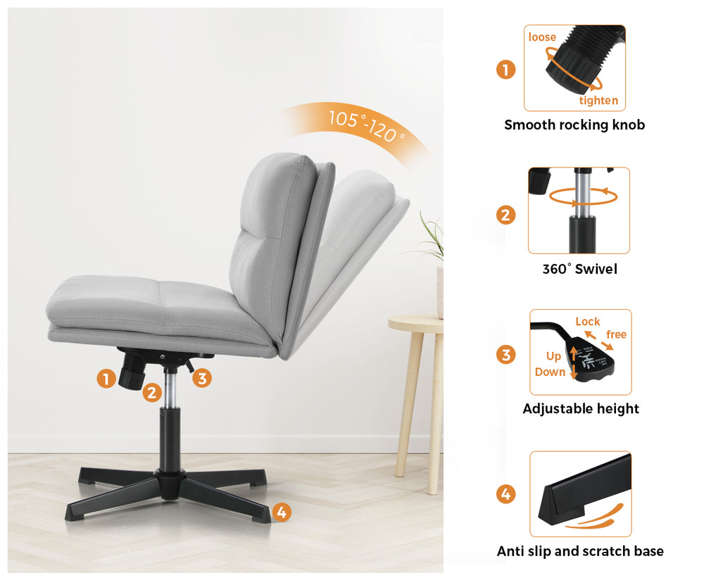 Oikiture Mid Back Armless Office Chair Wide Seat Linen Grey