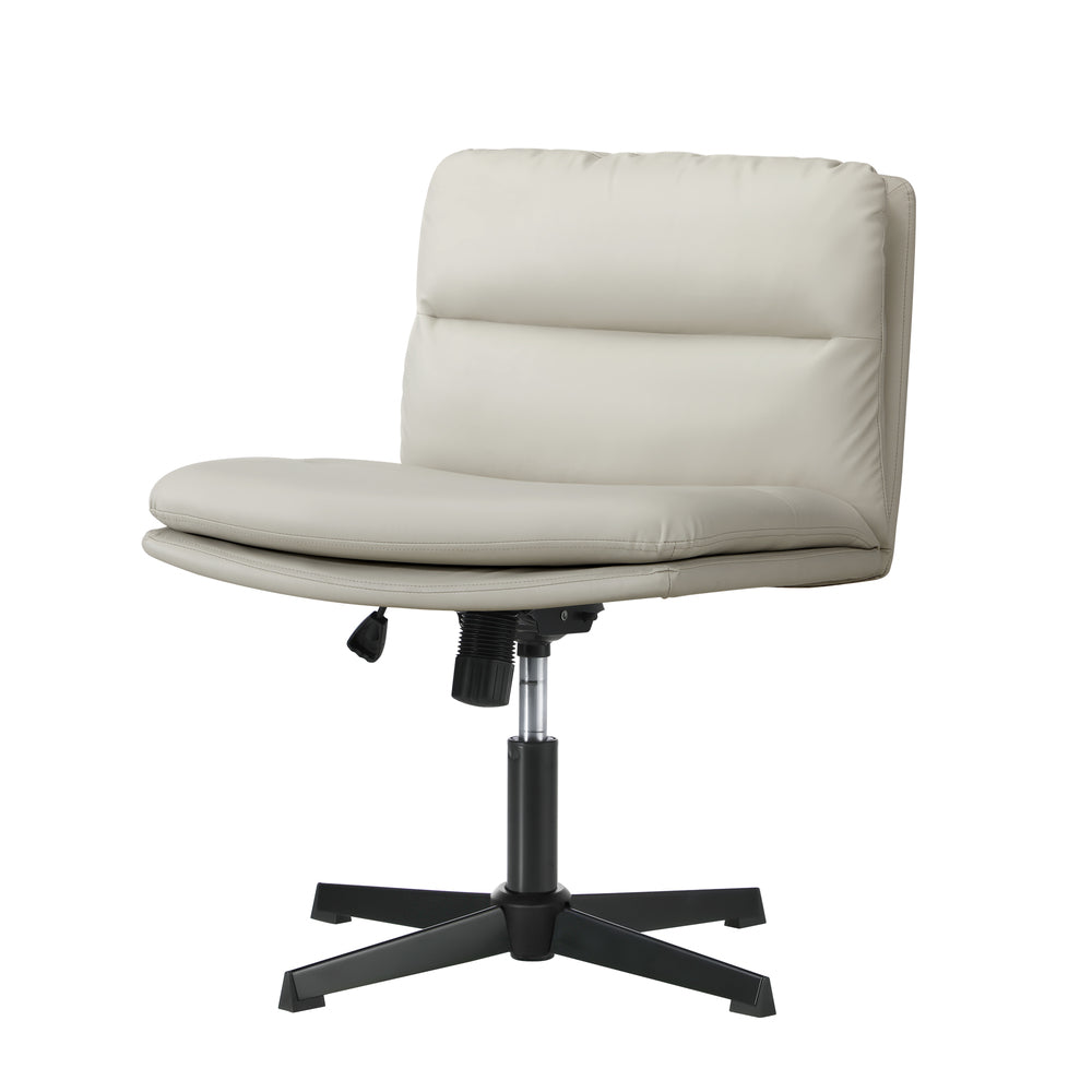 Oikiture Mid Back Armless Office Chair Wide Seat Leather Beige