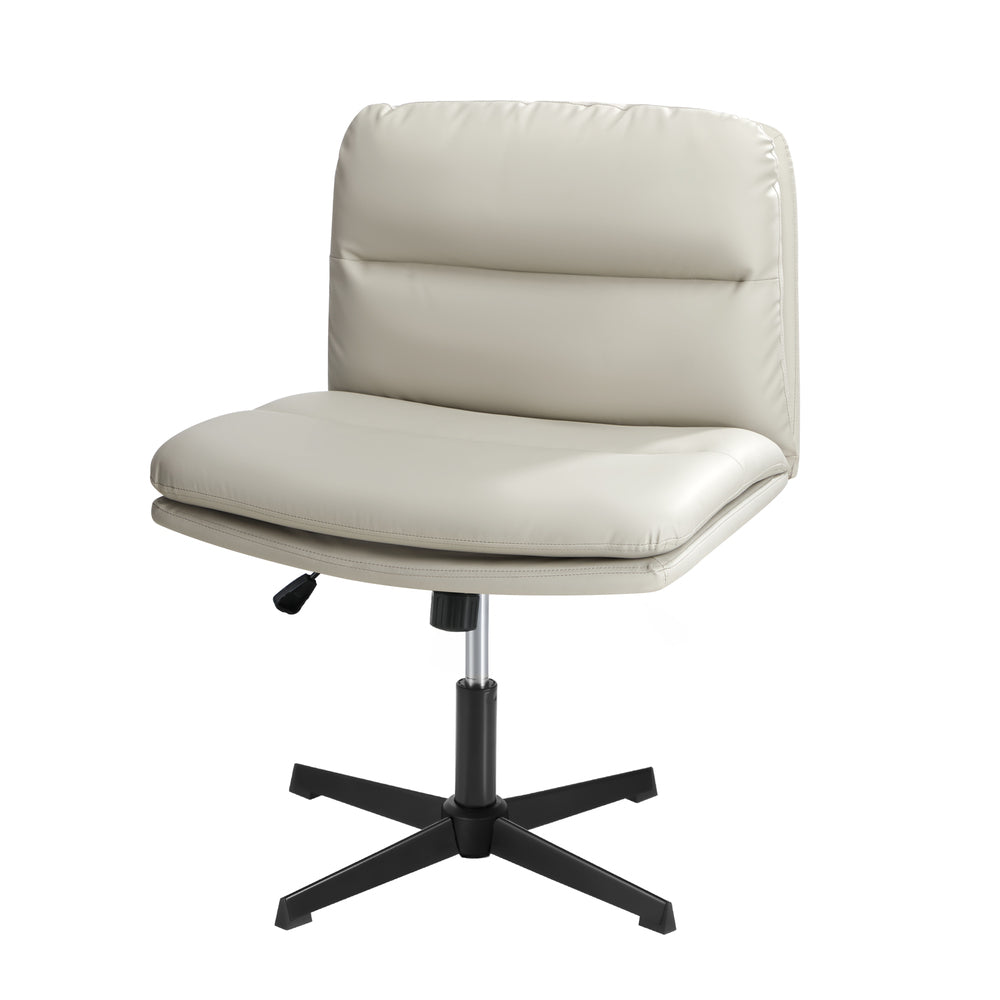 Oikiture Mid Back Armless Office Chair Wide Seat Leather Beige