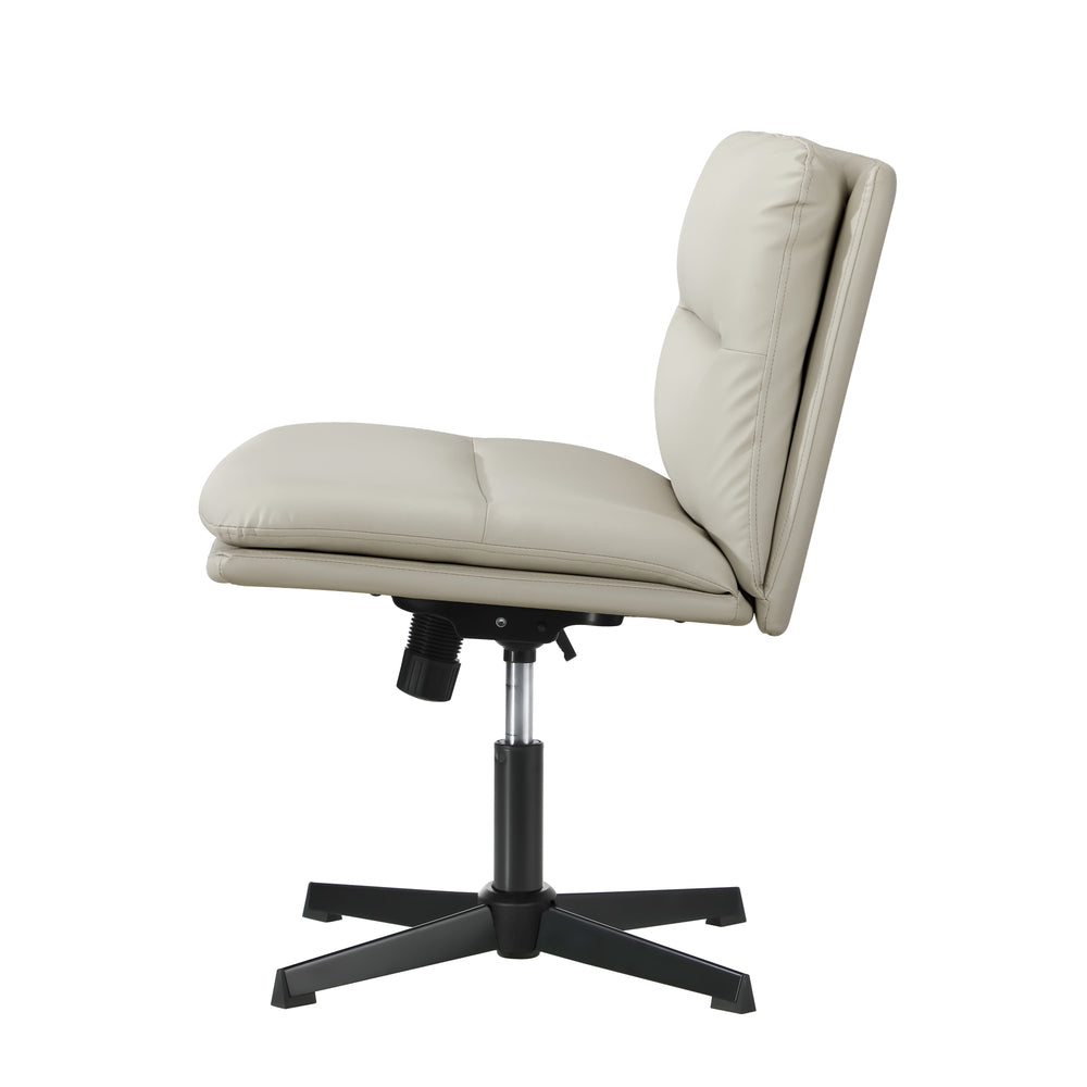 Oikiture Mid Back Armless Office Chair Wide Seat Leather Beige