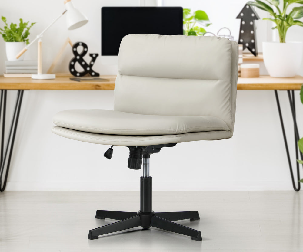 Oikiture Mid Back Armless Office Chair Wide Seat Leather Beige