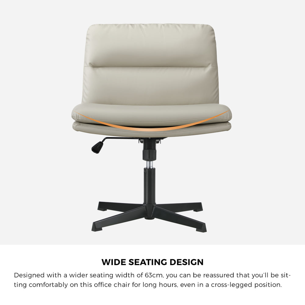 Oikiture Mid Back Armless Office Chair Wide Seat Leather Beige
