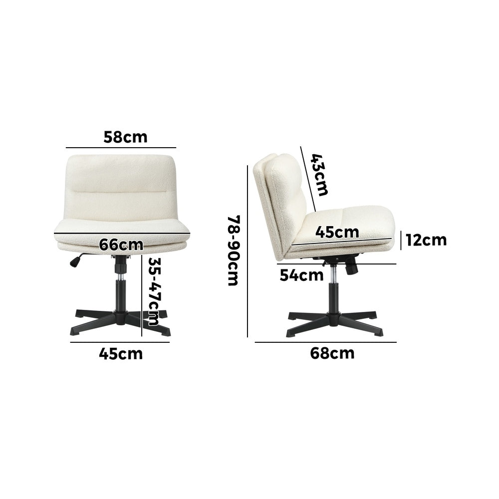 Oikiture Mid Back Armless Office Chair Wide Seat Boucle White