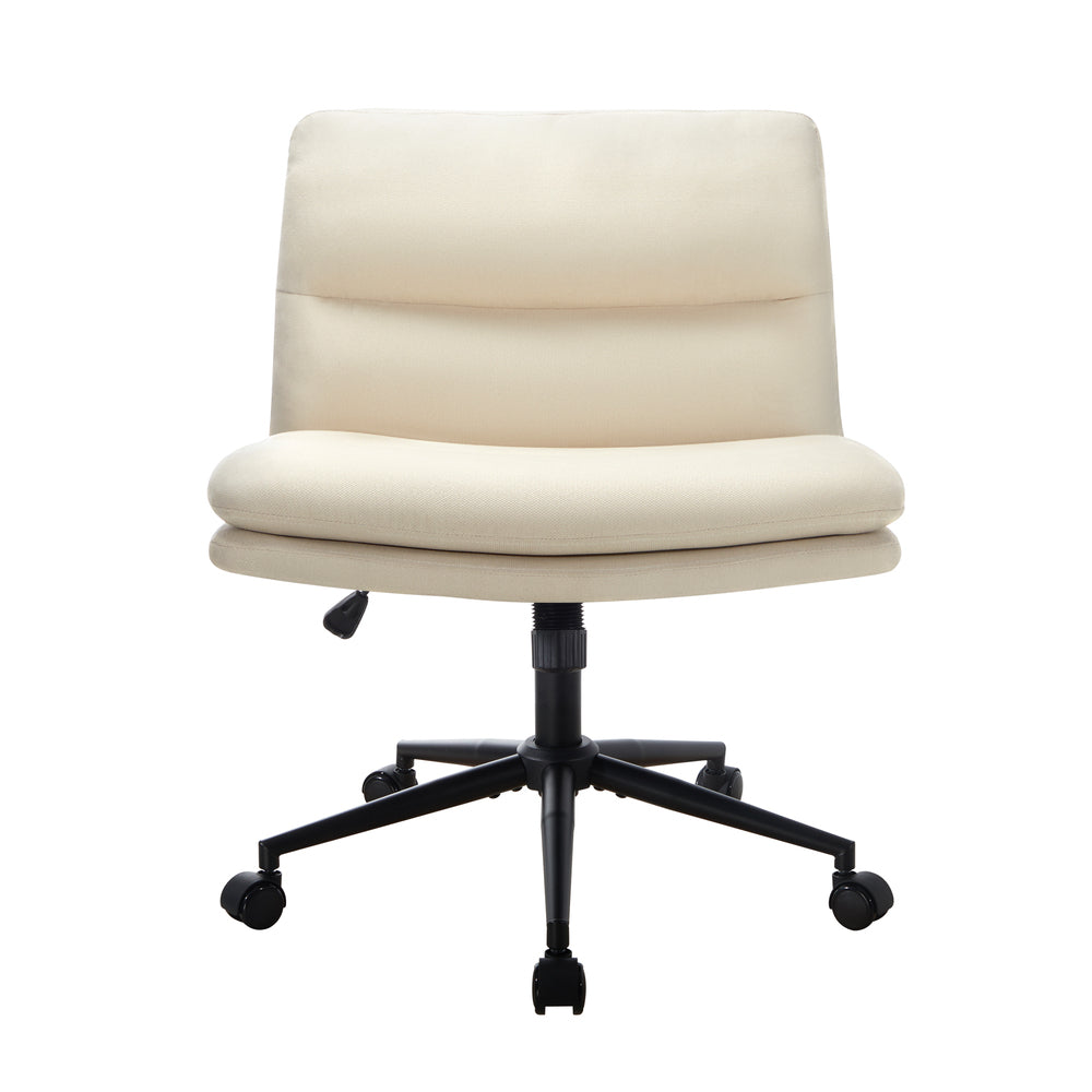 Oikiture Mid Back Office Chair Wide Seat Linen Beige with Wheels