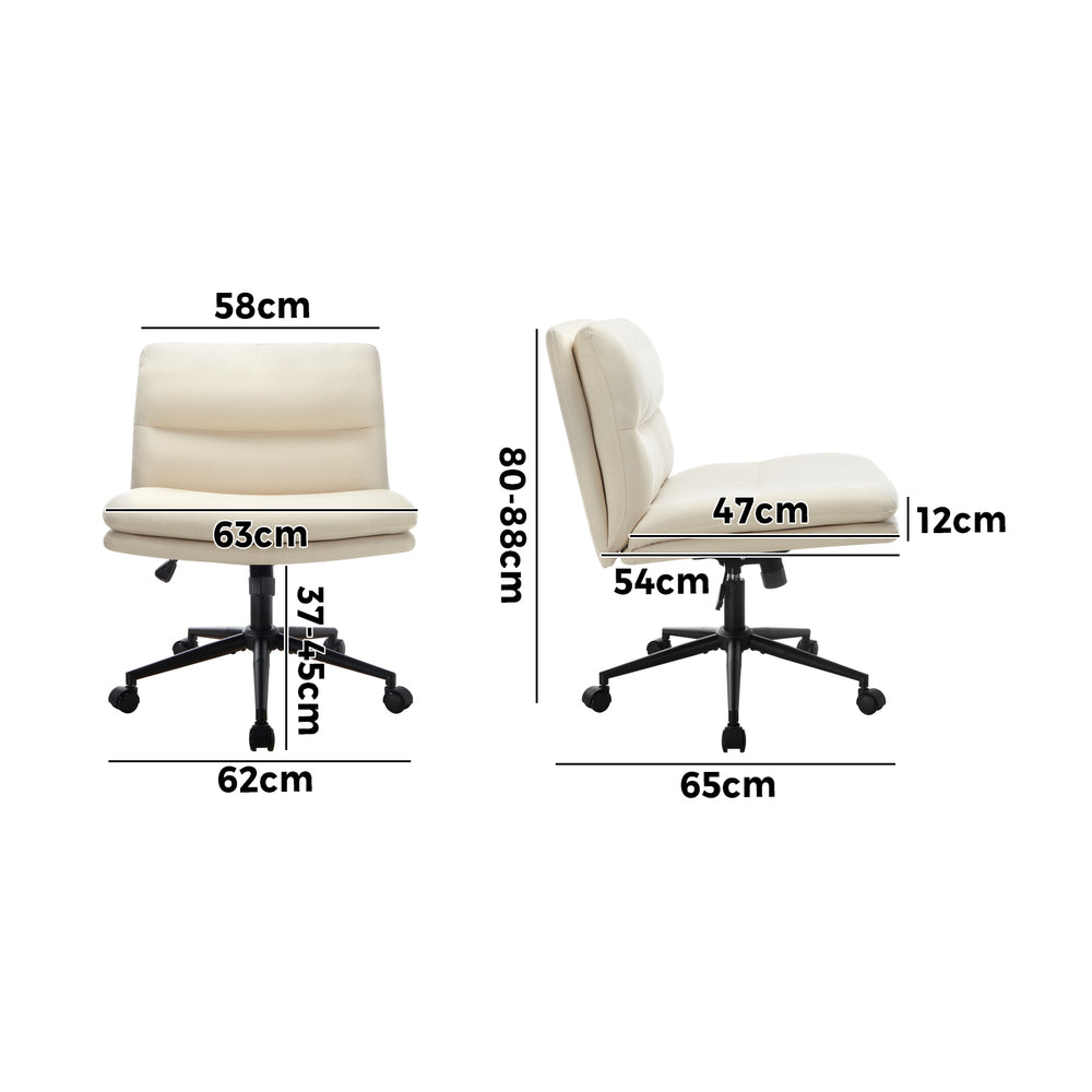 Oikiture Mid Back Office Chair Wide Seat Linen Beige with Wheels