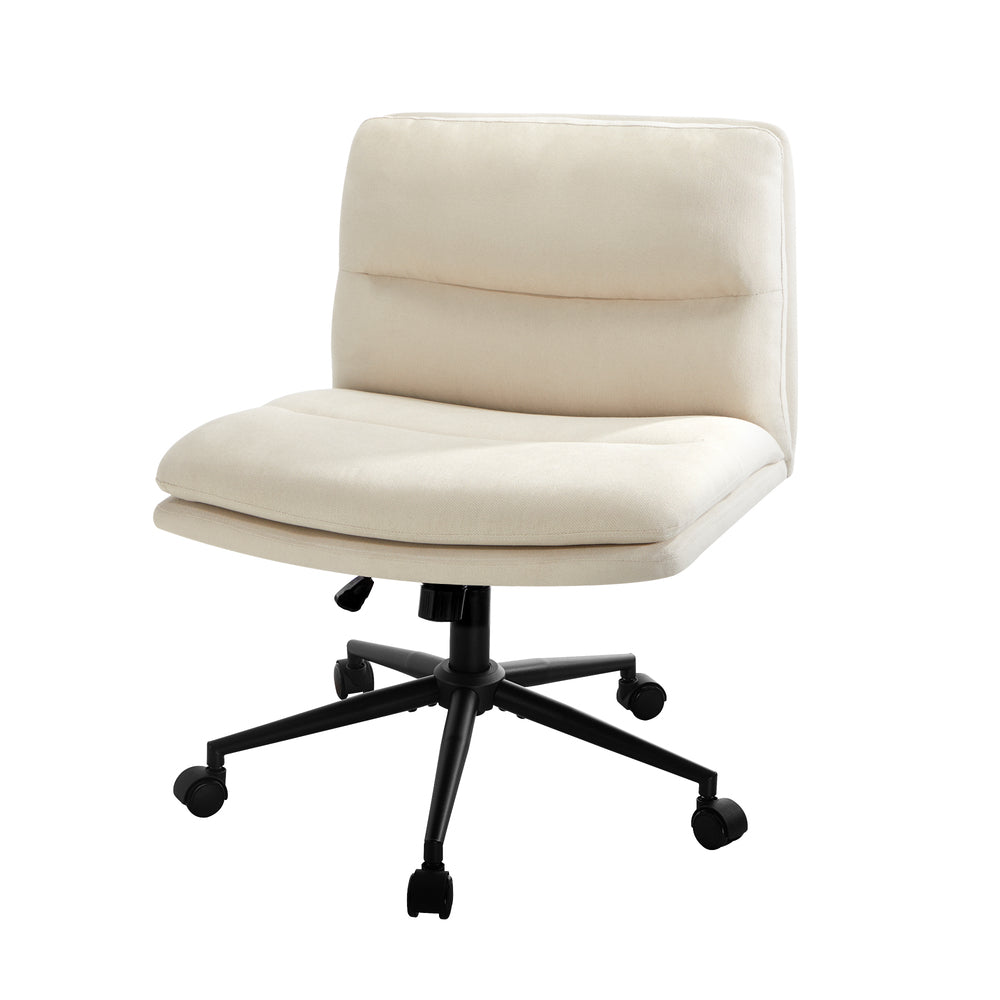 Oikiture Mid Back Office Chair Wide Seat Linen Beige with Wheels
