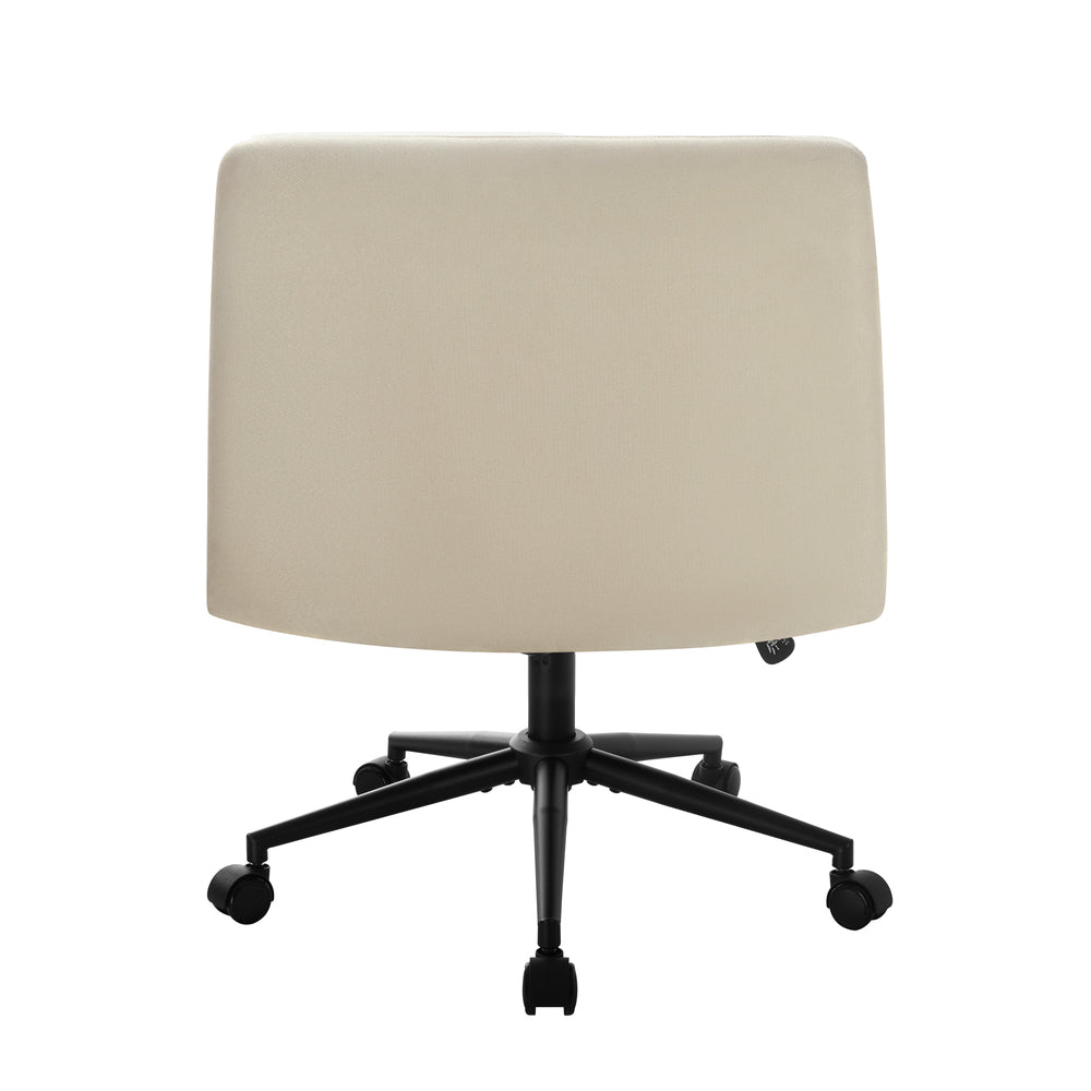Oikiture Mid Back Office Chair Wide Seat Linen Beige with Wheels
