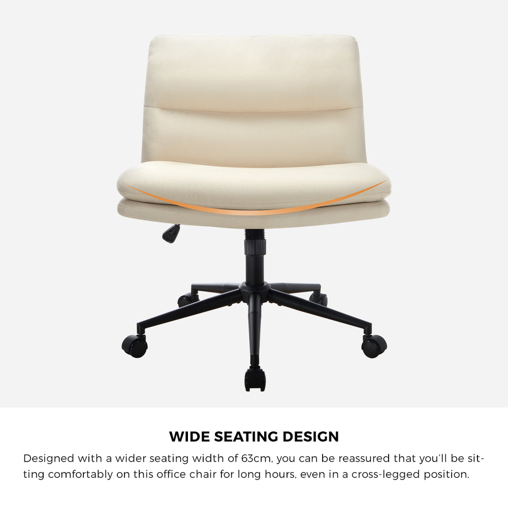 Oikiture Mid Back Office Chair Wide Seat Linen Beige with Wheels