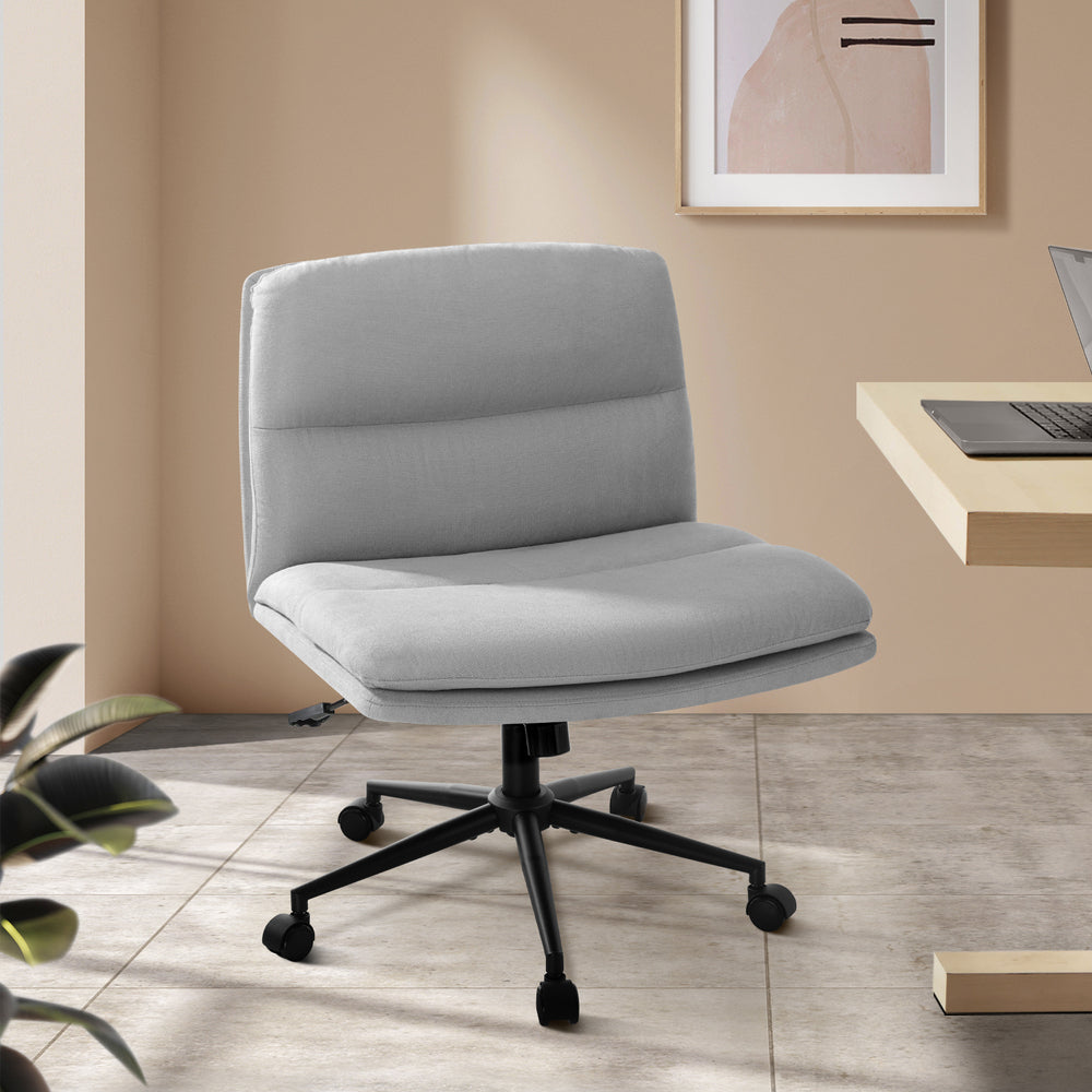 Oikiture Mid Back Office Chair Wide Seat Linen Grey with Wheels