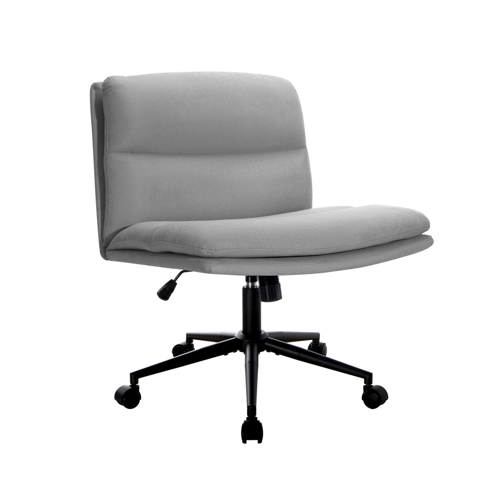 Oikiture Mid Back Office Chair Wide Seat Linen Grey with Wheels