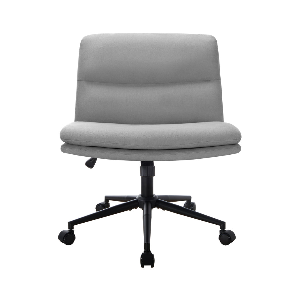 Oikiture Mid Back Office Chair Wide Seat Linen Grey with Wheels