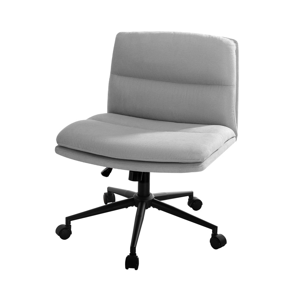 Oikiture Mid Back Office Chair Wide Seat Linen Grey with Wheels