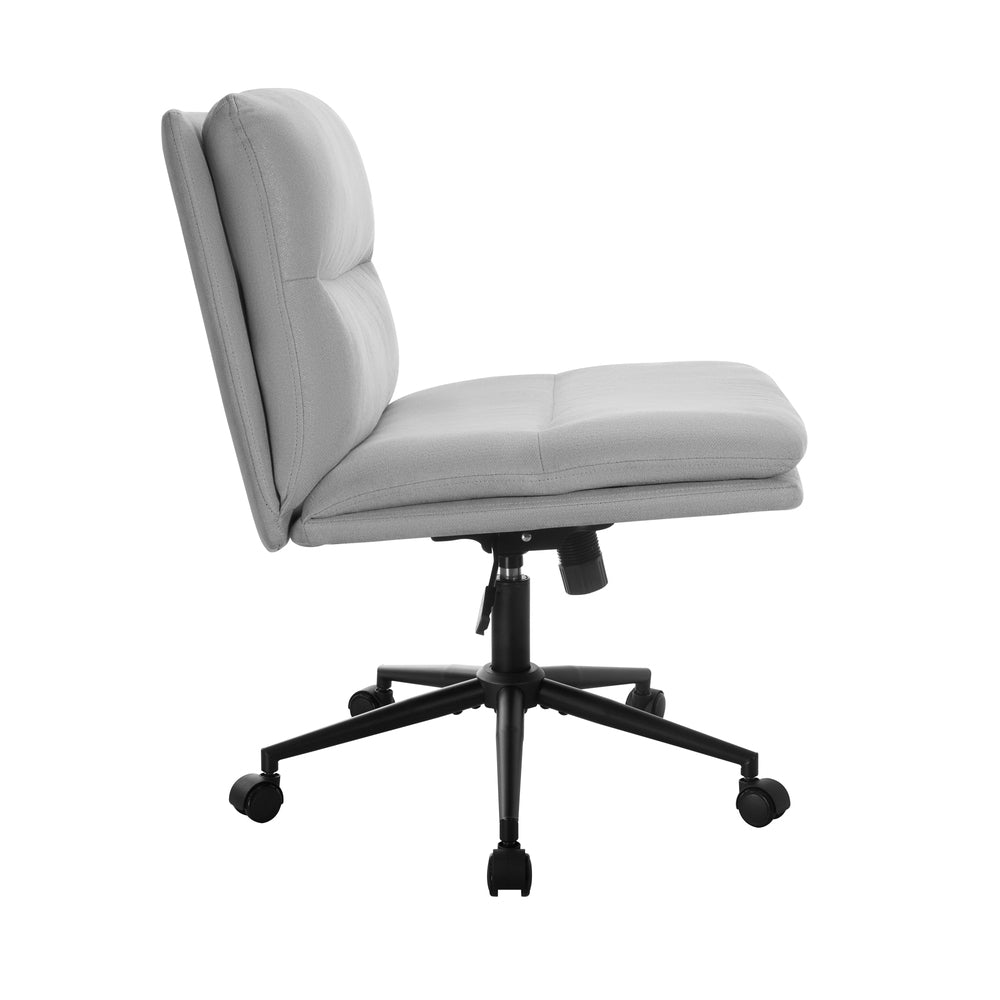 Oikiture Mid Back Office Chair Wide Seat Linen Grey with Wheels