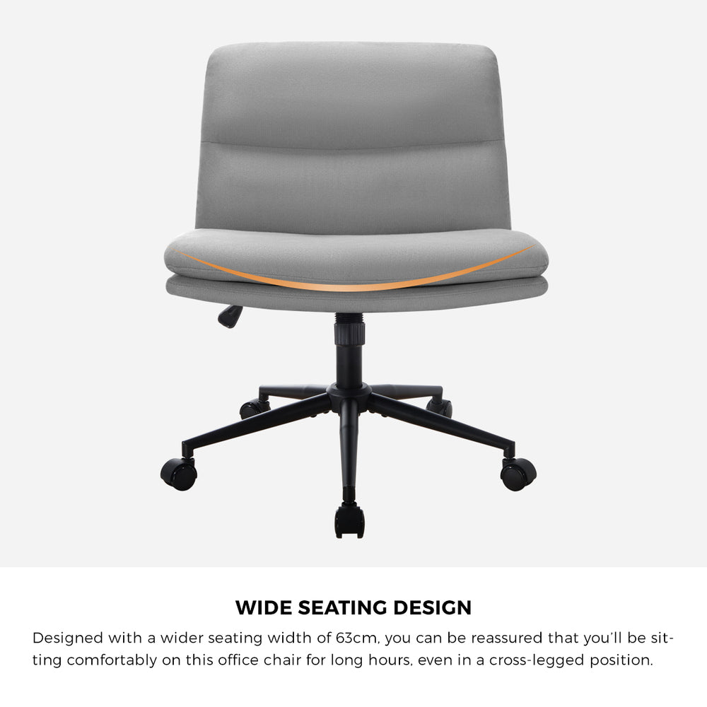 Oikiture Mid Back Office Chair Wide Seat Linen Grey with Wheels