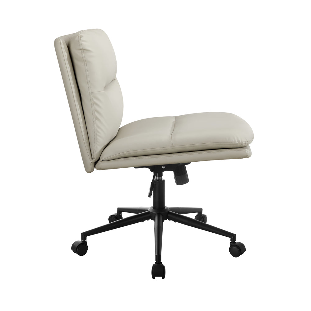 Oikiture Mid Back Office Chair Wide Seat Leather Beige with Wheels