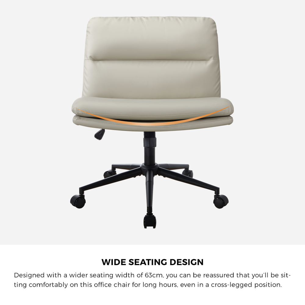 Oikiture Mid Back Office Chair Wide Seat Leather Beige with Wheels