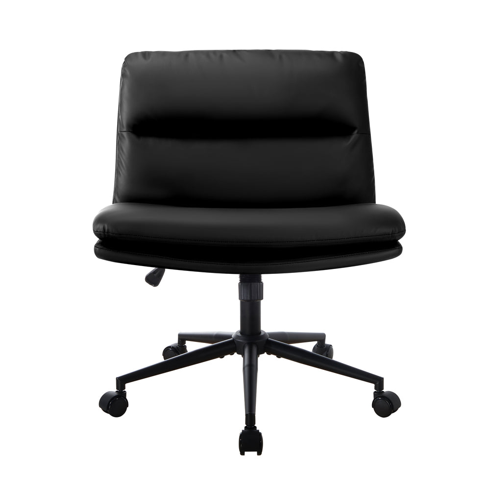 Oikiture Mid Back Office Chair Wide Seat Leather Black with Wheels