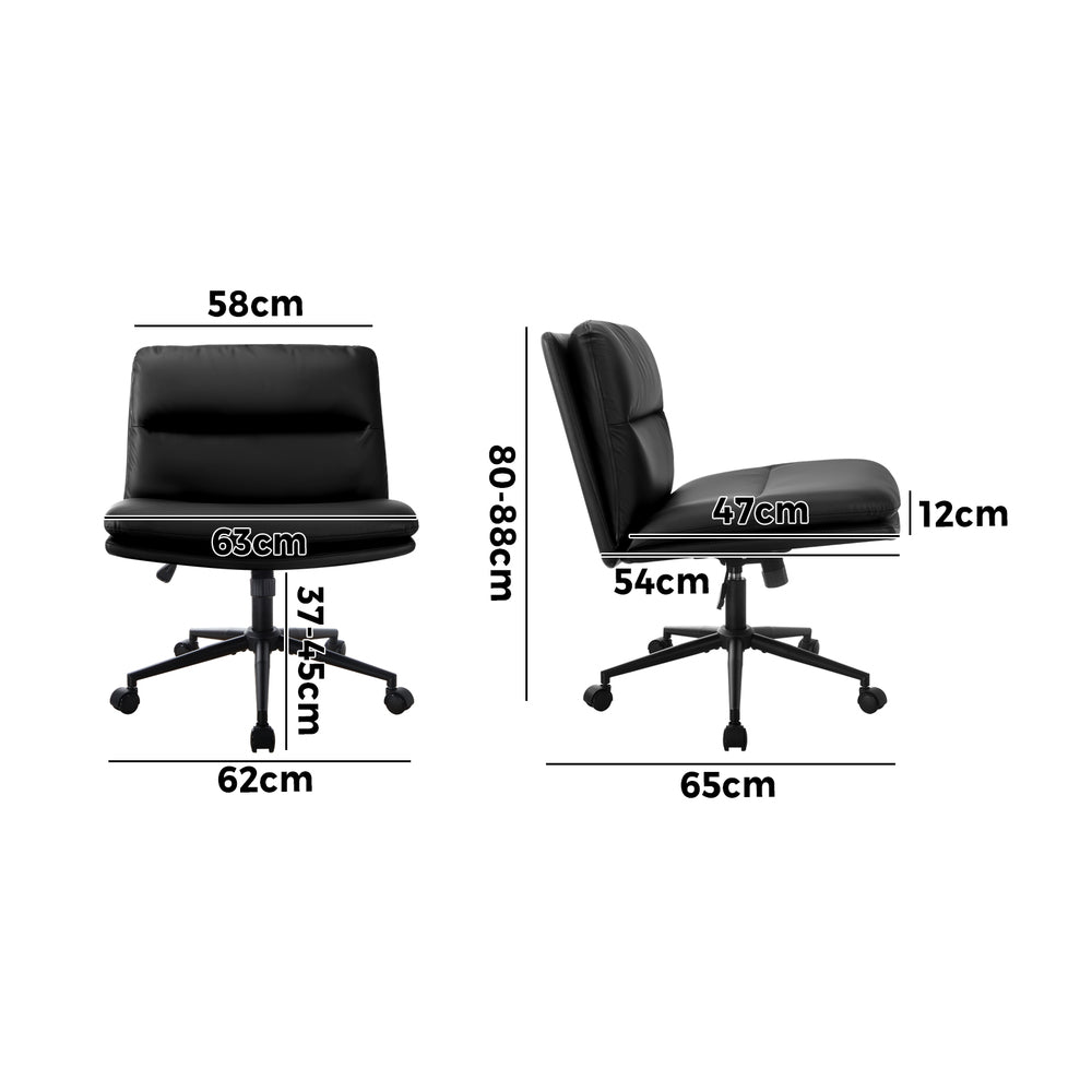 Oikiture Mid Back Office Chair Wide Seat Leather Black with Wheels