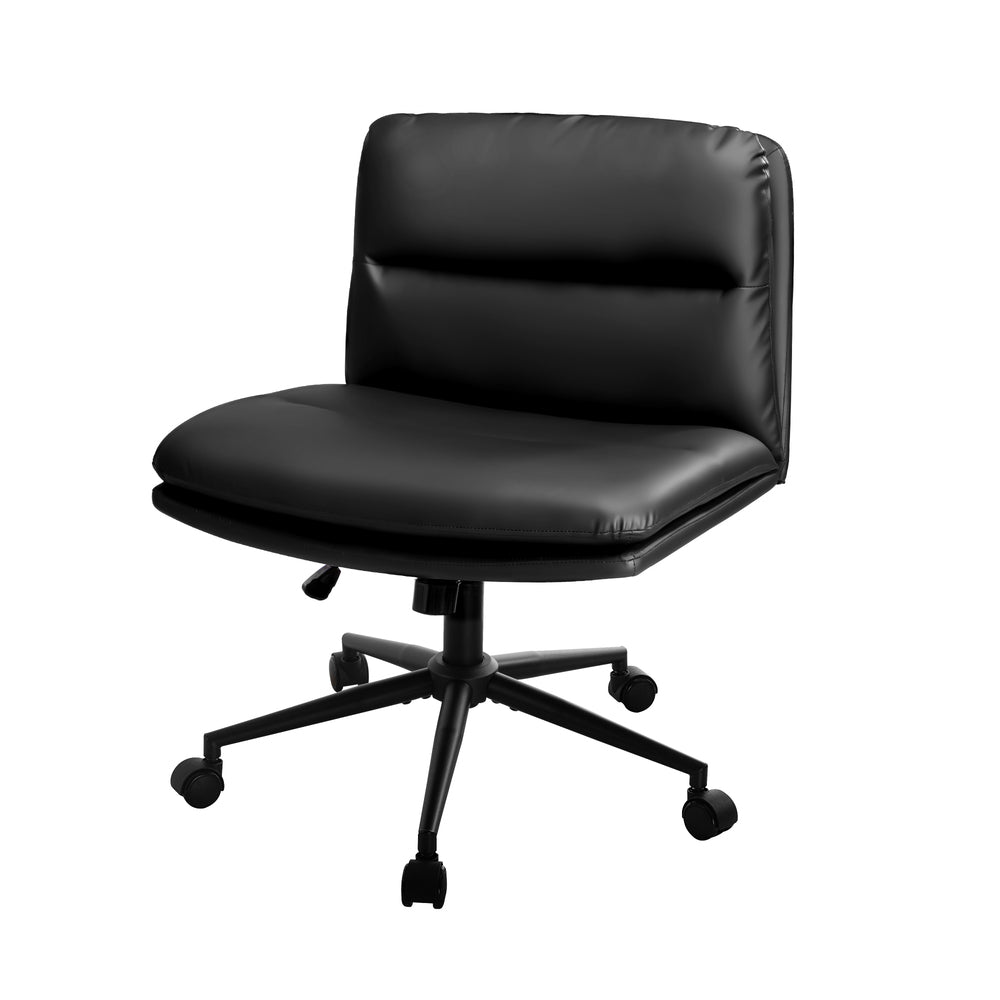 Oikiture Mid Back Office Chair Wide Seat Leather Black with Wheels
