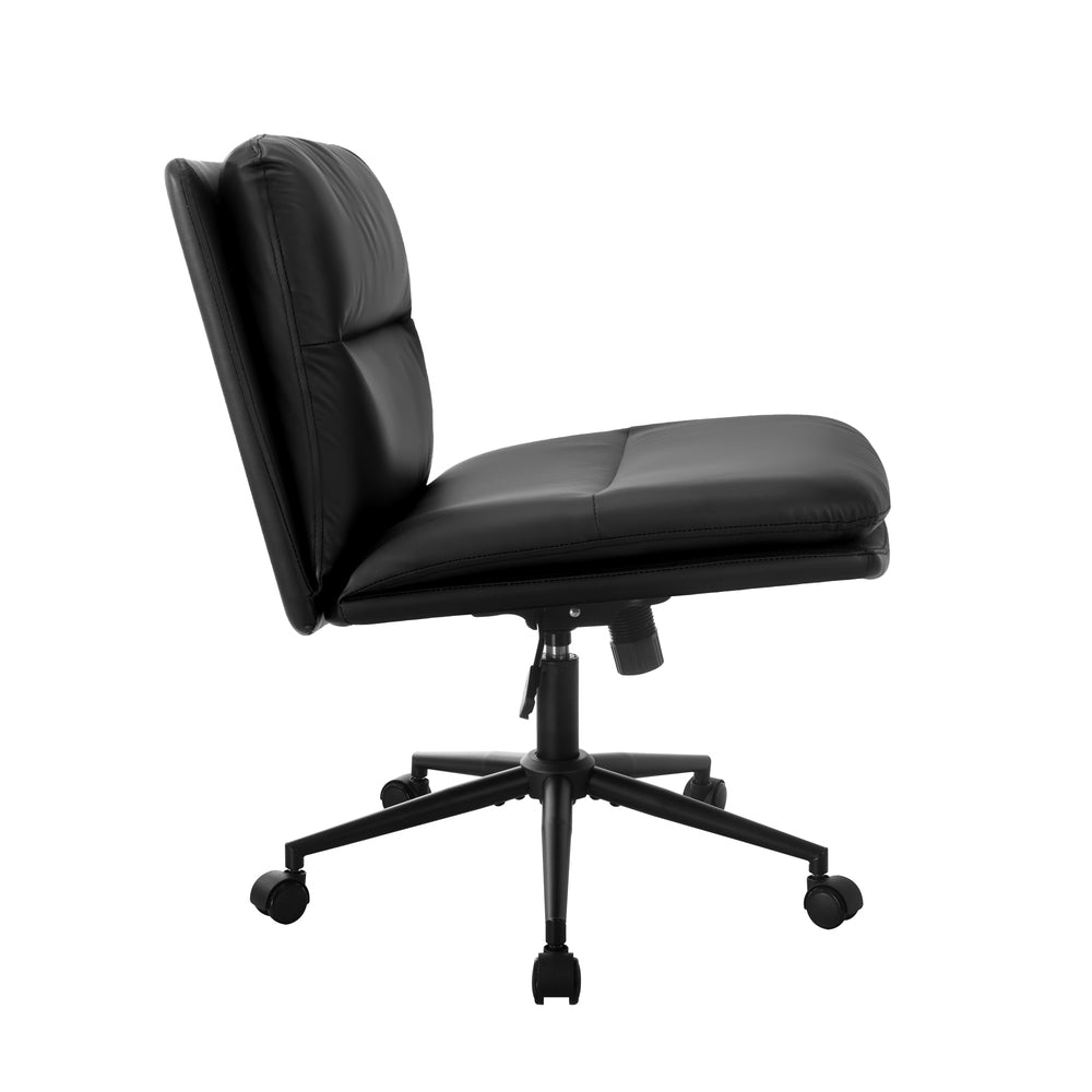 Oikiture Mid Back Office Chair Wide Seat Leather Black with Wheels