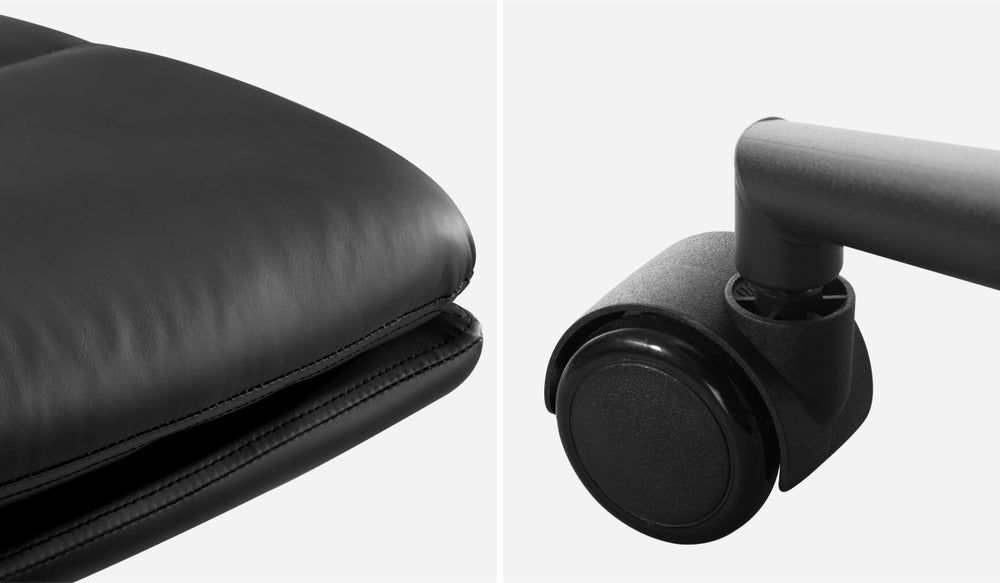 Oikiture Mid Back Office Chair Wide Seat Leather Black with Wheels